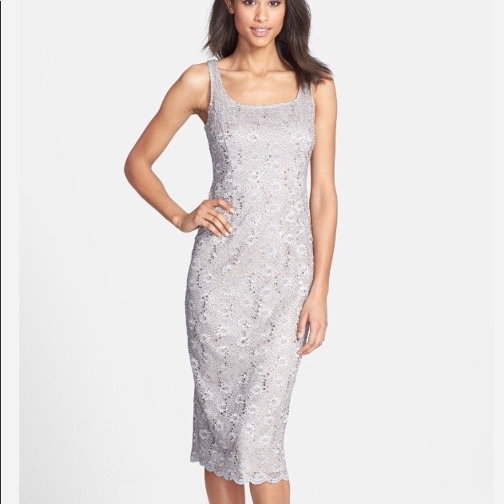 Alex Evenings Sequined 2 Piece Jacket & Dress, 10, Grey & Beige
